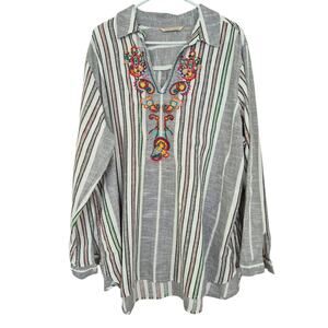 Soft Surroundings Tunic Top Size 2X Embroidery Tab Sleeve Boho Coastal Cowgirl
